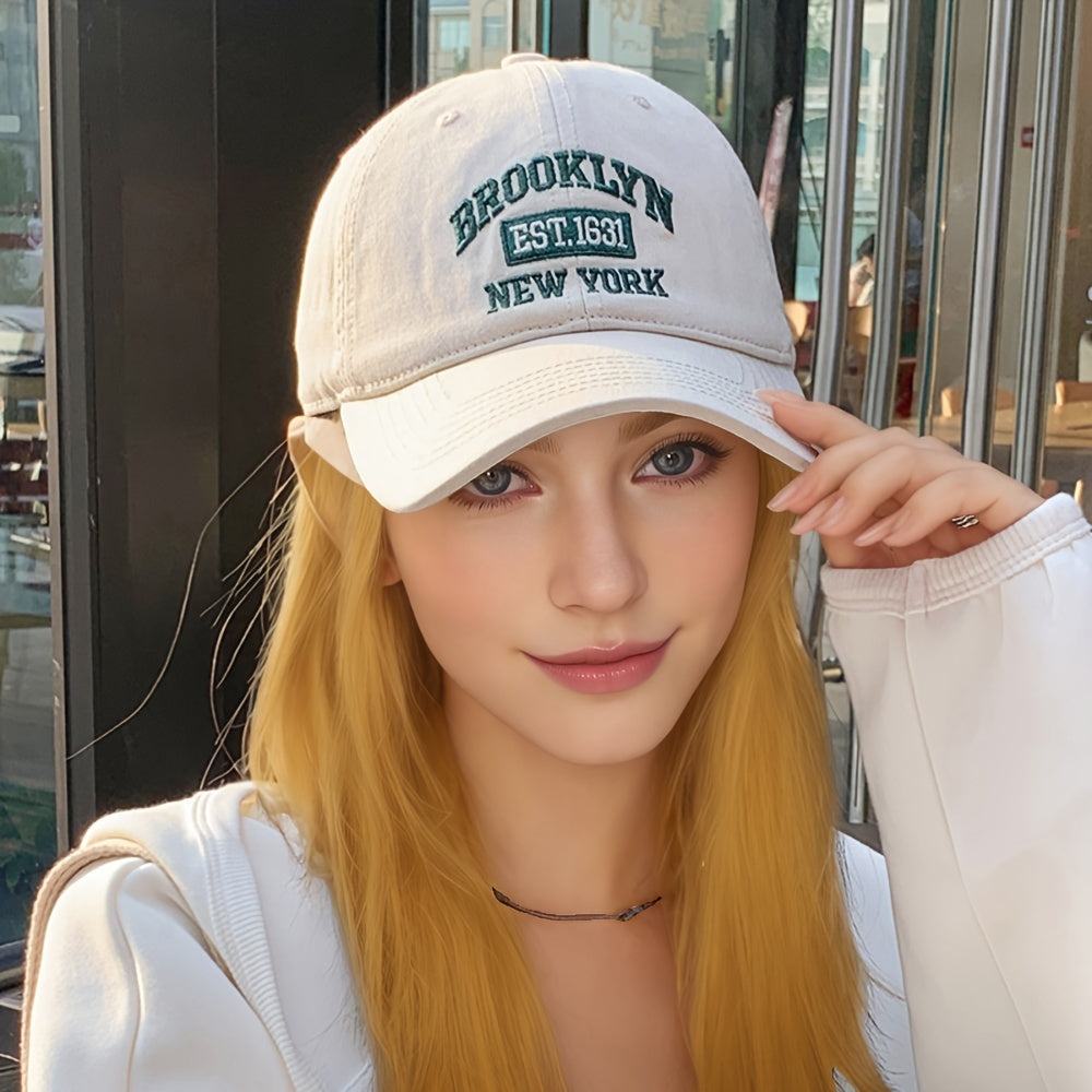 Brooklyn NY Embroidered Baseball Cap, Unisex Polyester Cotton Blend, Lightweight Breathable Sport Cap, Adjustable One Size, Hand Washable, Perfect for Valentine'S Day - Lightweight & Inelastic
