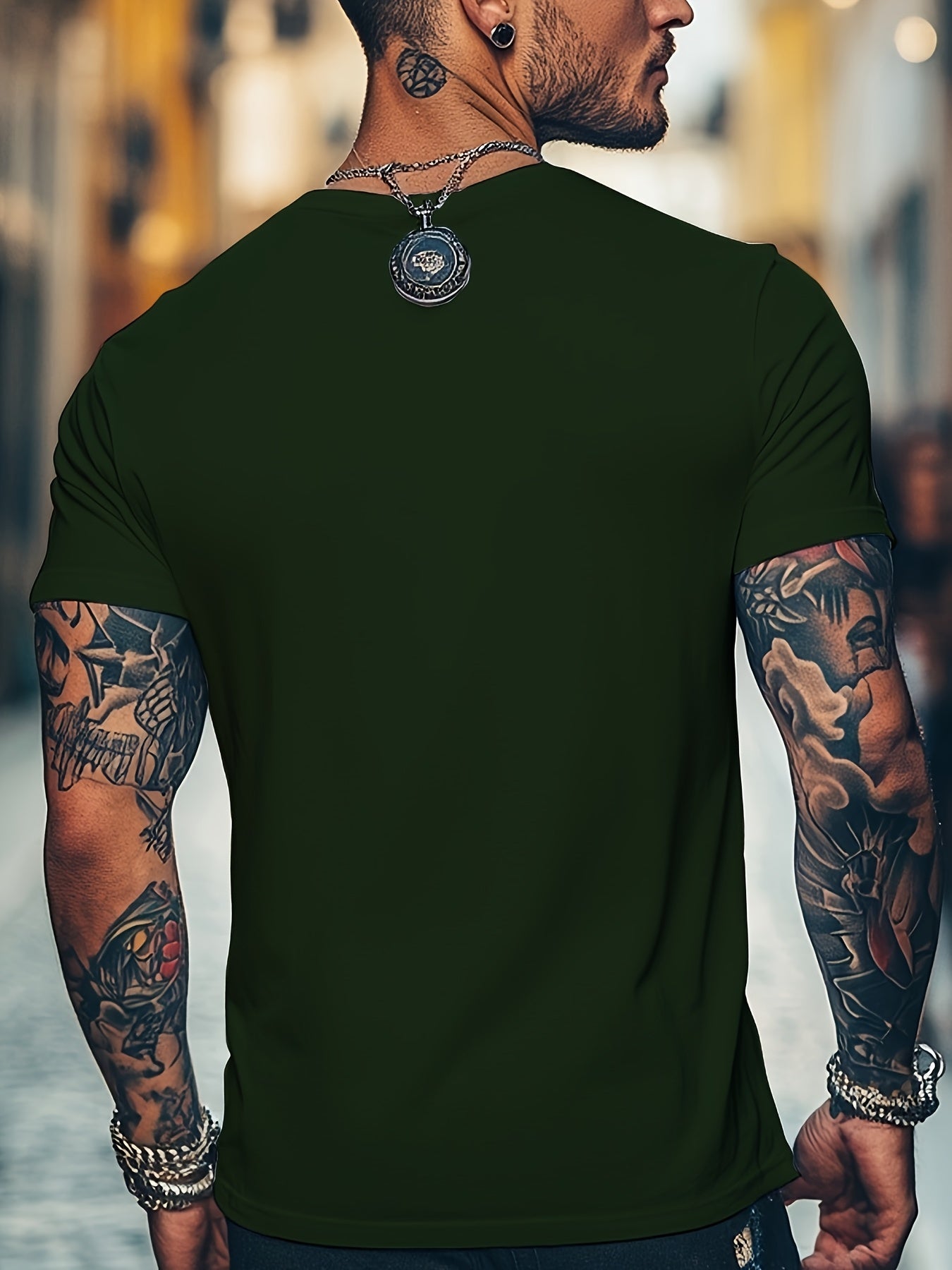 Men'S Brown T-Shirt with ECG Heartbeat Graphic - Casual Streetwear, Short Sleeve, Round Neck, Stretch Fabric, All-Season Comfort, Casual Streetwear Tee Round Neck Tshirt Comfortable Fit