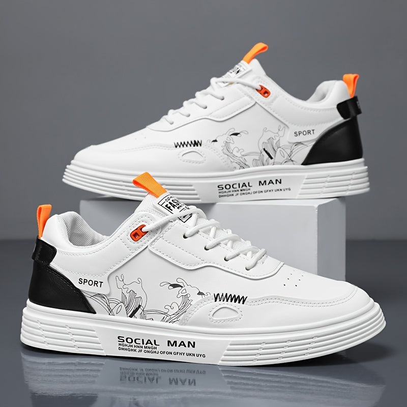Everyday Comfort, Men's Fashionable Low-Top Skate Shoes - Comfortable, Non-Slip Casual Lace-Up Sneakers with Stylish "SPORT" Motif, Durable PU Upper PVC Sole, Perfect for Everyday Outdoor Activities