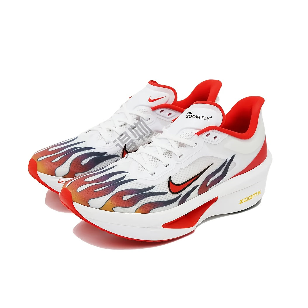 Nike Zoom Fly 6 Running Shoes - Lightweight Cushioned Athletic Sneakers with Zoom Air Technology, Low-Top Training Shoes for Men Women, All-Season Gym, Marathon, Casual Attire - White/Red Colorway (HQ3498-100), Sneakers, Ma