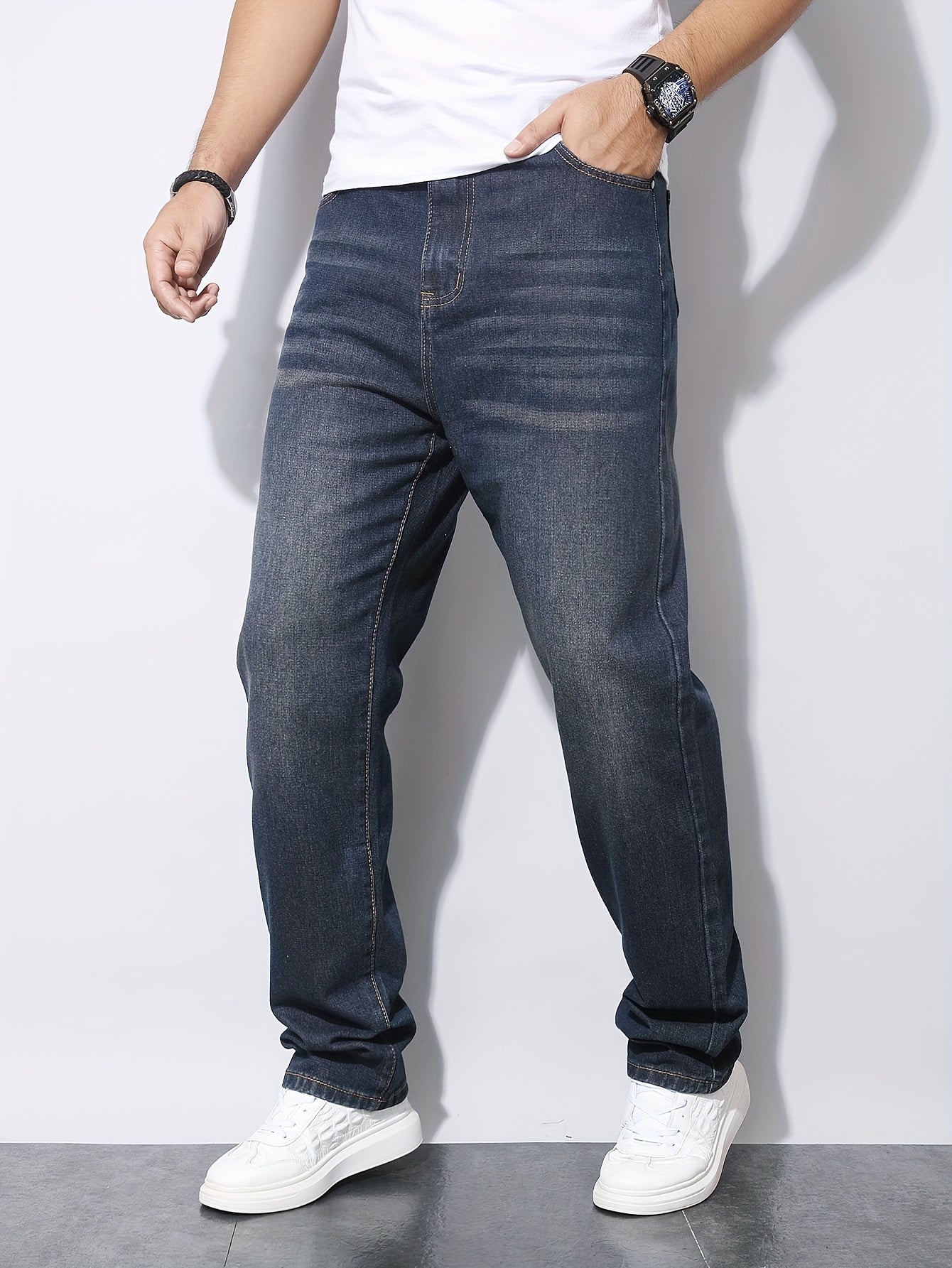 Teen Boys' Vintage Navy Casual Denim Pants for All Seasons