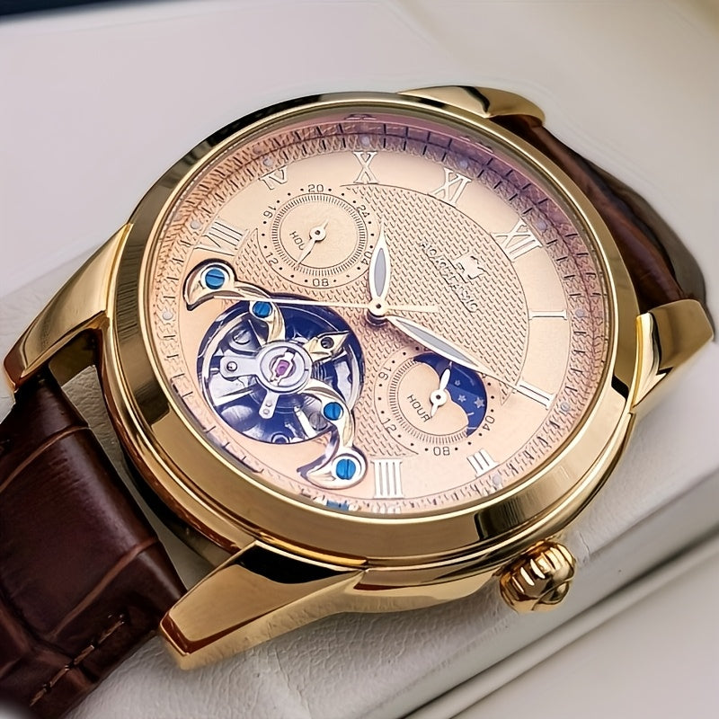 Large Gyroscopic Fully Automatic Mechanical Watch Men's Moon Phase Fashionable Versatile Wristwatch