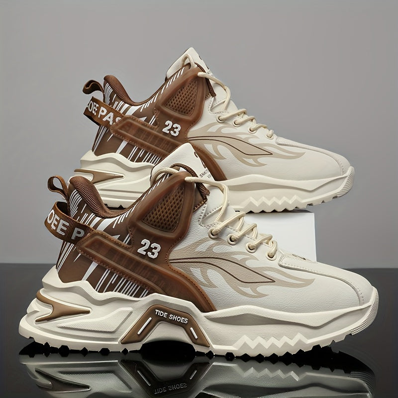 Men's Sports Casual Shoes Spring/Summer New Thick-Soled Anti-Slip PU Running Shoes Fashionable Versatile Outdoor Travel Shoes