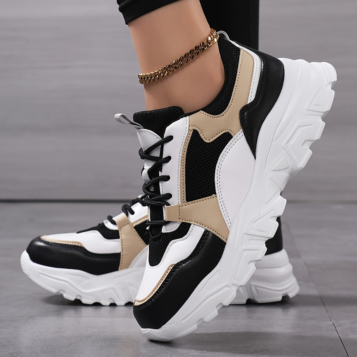 Women'S Fashion Casual Sneakers, Sizes 36-42, Breathable Lace-Up Running Shoes, Lightweight, Low Top, Round Toe, with Fabric Upper and MD Sole, All-Season Wear