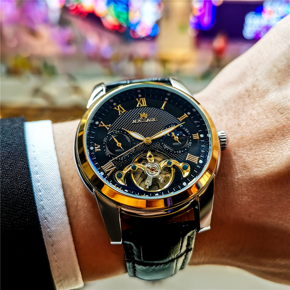 Large Gyroscopic Fully Automatic Mechanical Watch Men's Moon Phase Fashionable Versatile Wristwatch