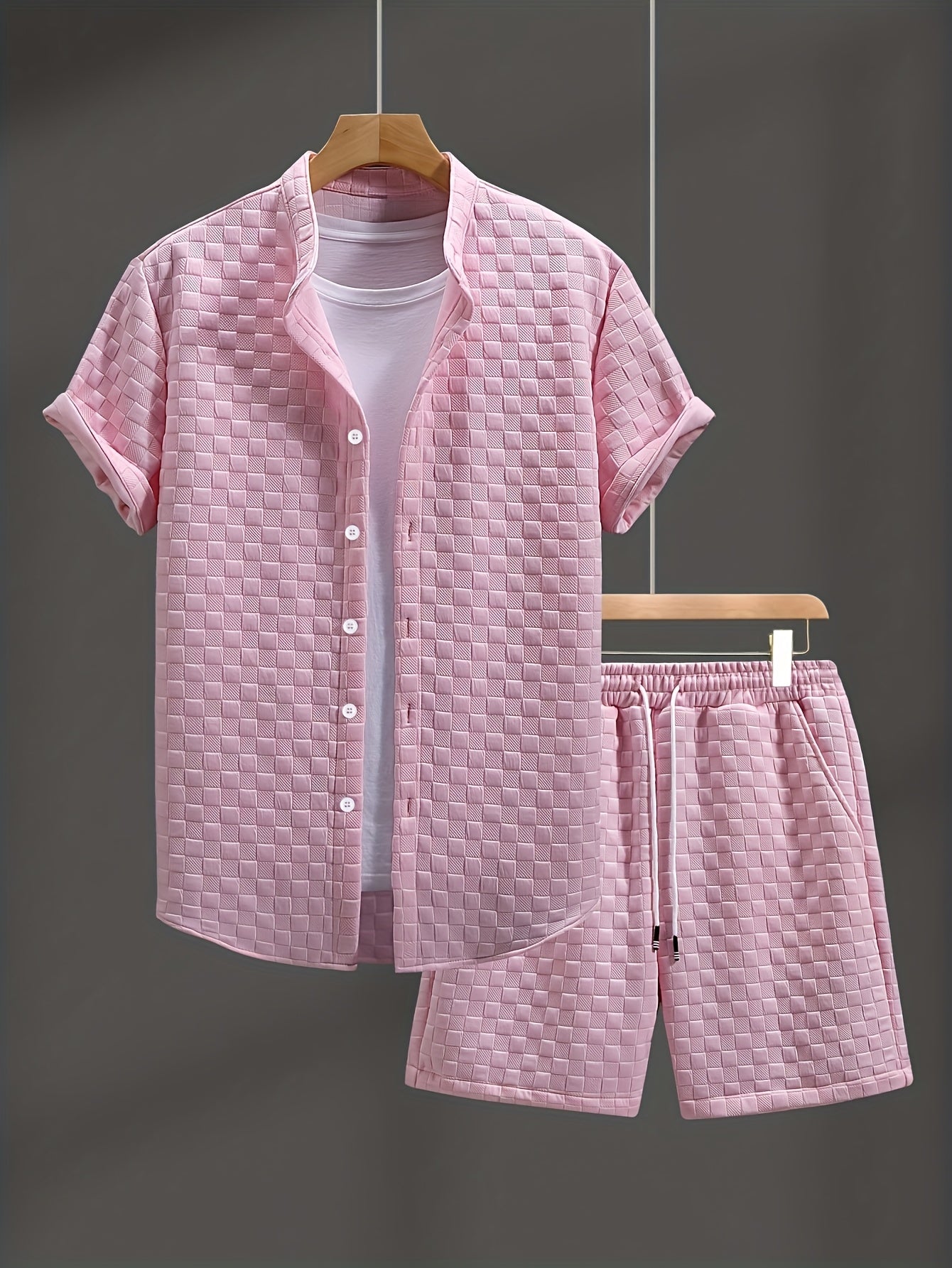 Men'S Casual Short Sleeve Button-Up Shirt & Shorts Set - Solid Black, Breathable Polyester Blend, Regular Fit for Summer, Everyday Comfort, Casual Summer Wear | Buttonup Shirt | Polyester Blend