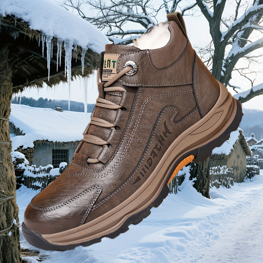 Men's Full-Grain Leather Plush-Lined Casual Winter Sneakers
