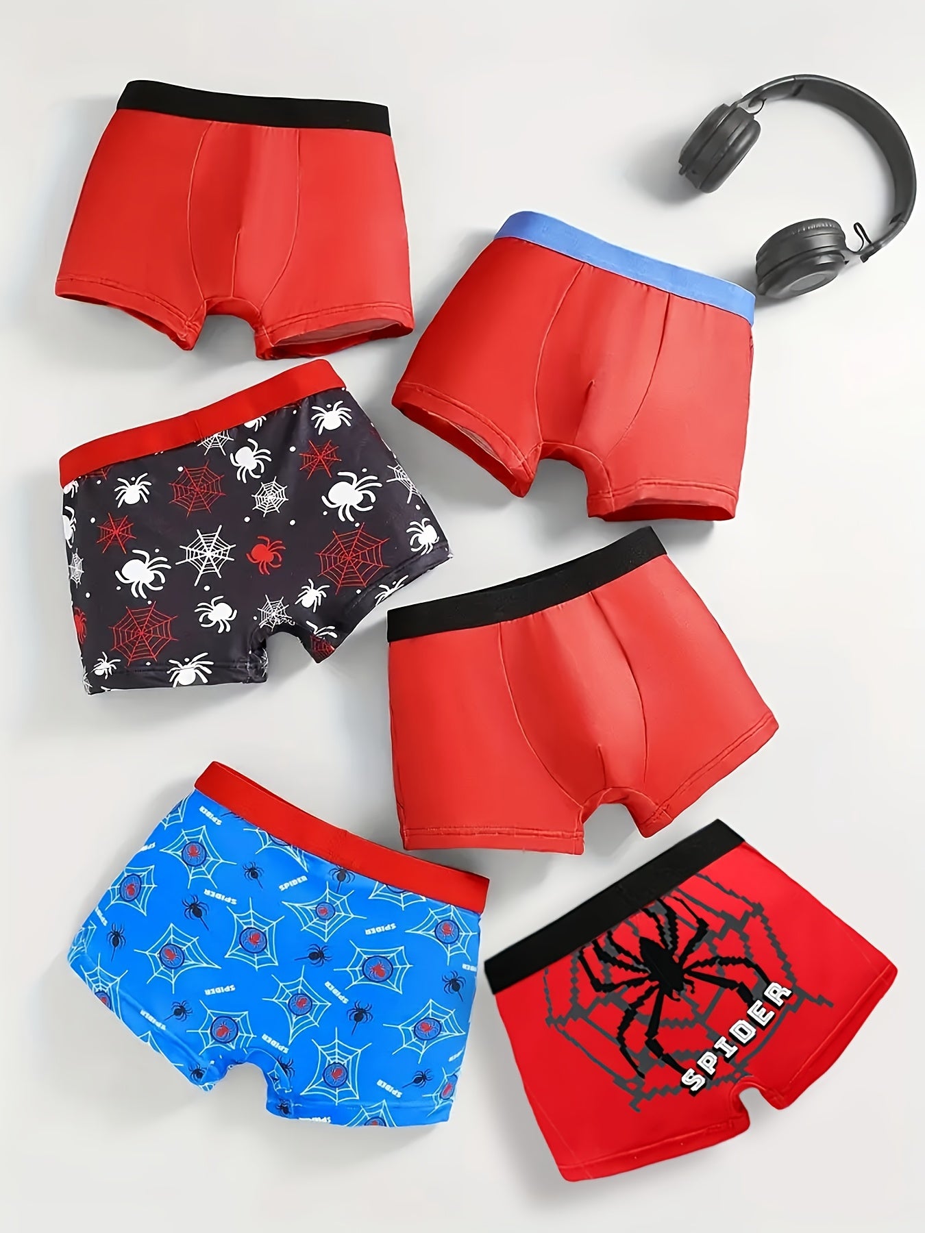 Boys' Cotton Boxer Briefs 3-Pack with Spider Print, Comfortable Fit
