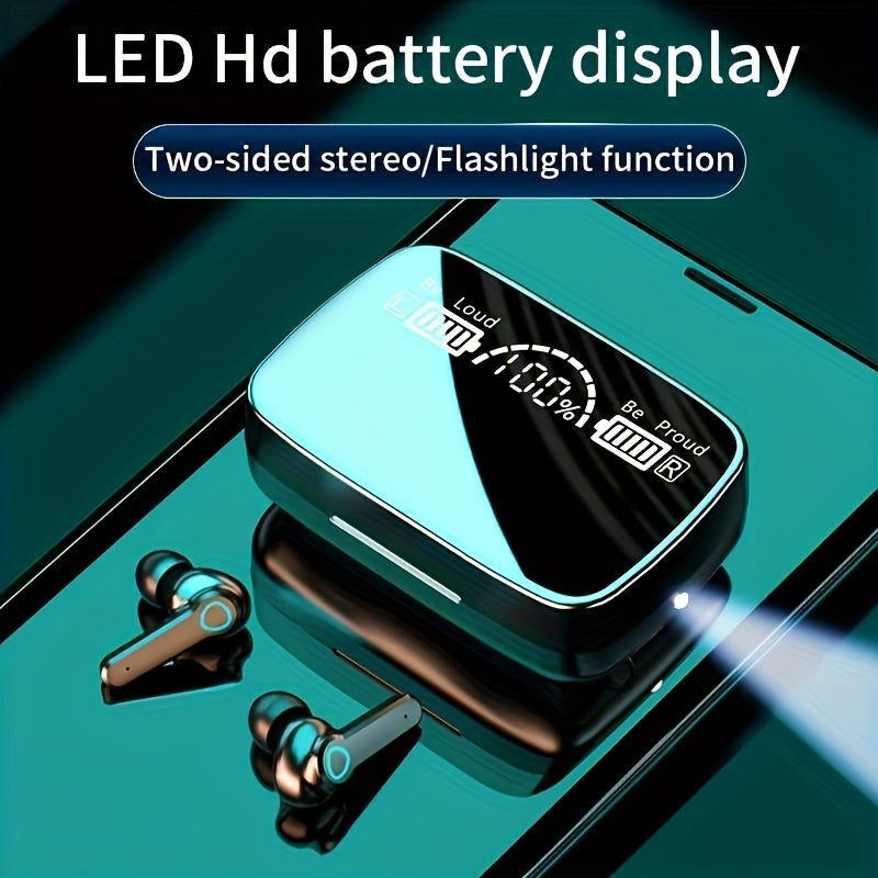 True Wireless In-Ear Headphones with LED Display, Noise Cancellation, Touch Controls, USB Charging, Lithium Battery - Rechargeable, Wireless, Volume Control, Wake-Up Motion Theater, Portable Headphone Case, Portable Headphone