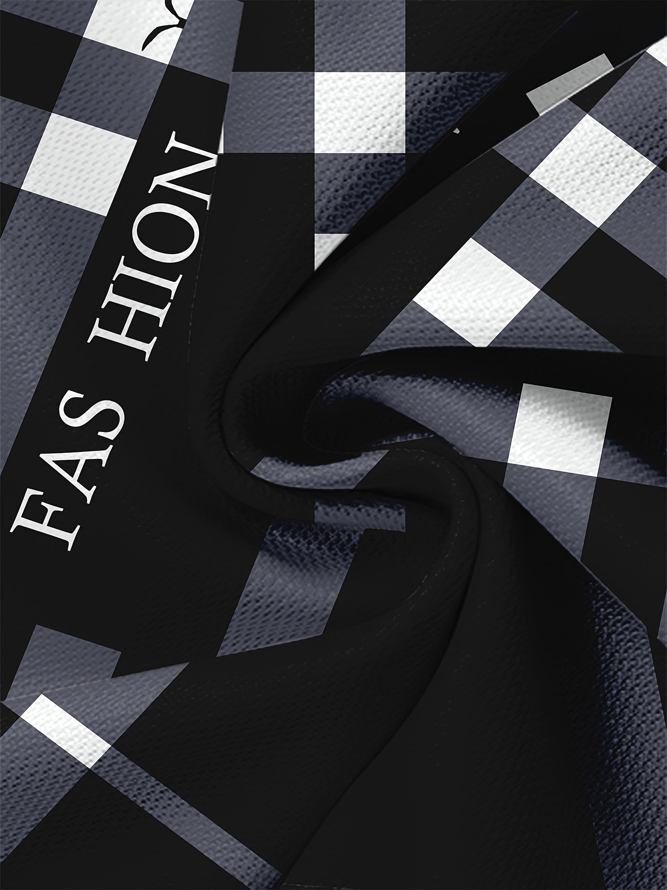 Men'S Casual "FAS HION" Graphic T-Shirt - Black Blue Plaid, Short Sleeve, Round Neck, All-Season Comfort Fit, Casual Attire Plaid Pattern Top Comfortable Fit Shirt
