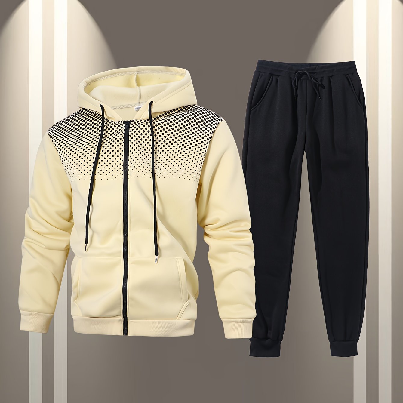 Autumn and Winter Zip-Up Jacket Set with Fleece Hooded Jacket and Button Front