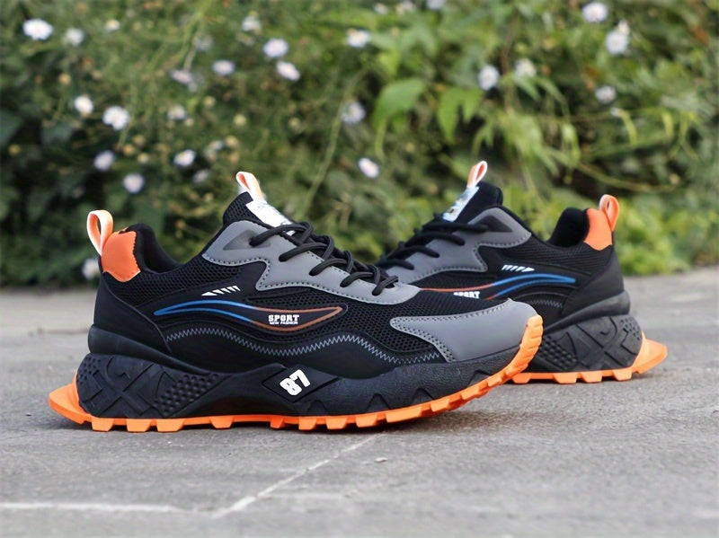 Men's Stylish Durable Sneakers - Comfortable, Non-Slip Lace-Up Sneakers for Outdoor Activities, Breathable Fabric, All-Season Wear