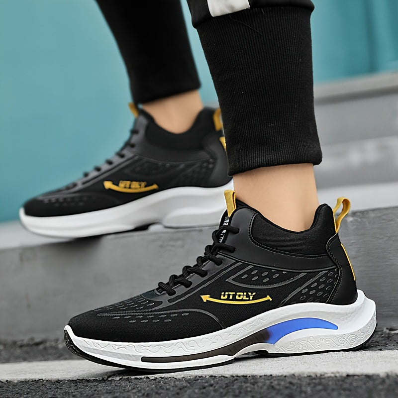 Men'S High-Top Lace-Up Athletic Sneakers - Breathable Fabric, PVC Sole, EVA Insole, Stylish Blue White Design for Casual and Outdoor Activities, Everyday Sneakers Sporty Casual Shoes Durable PVC Sole