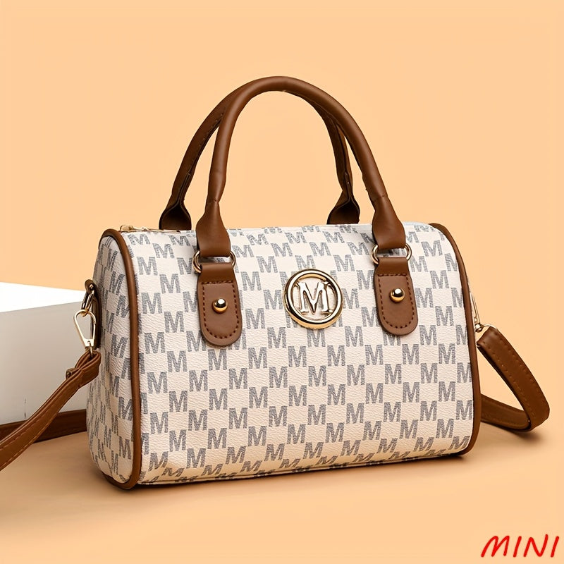 The New MINI Women'S Fashion Shoulder Bag Features a Classic Monogram with a Golden 'M' Logo. It Can Be Worn Crossbody And Has a Detachable Shoulder Strap, Making It Suitable for Daily Outings, Work Commutes, Travel, Parties