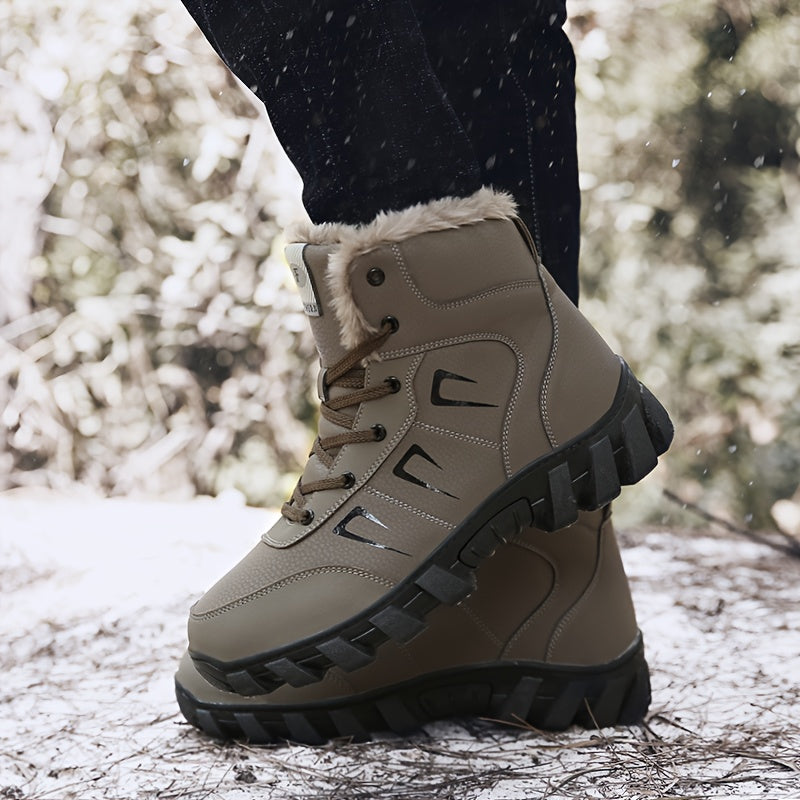 Men's Thermal Insulated Winter Boots - Heavy-Duty Mid-Calf PU & TPR Sole, Warm Lining & Arch Support, Beige/Tan/Black/Gray/White - Ideal for Hiking, Snow, Ice, and Everyday Winter Wear - Durable Cold-Weather Shoes with Lace-U