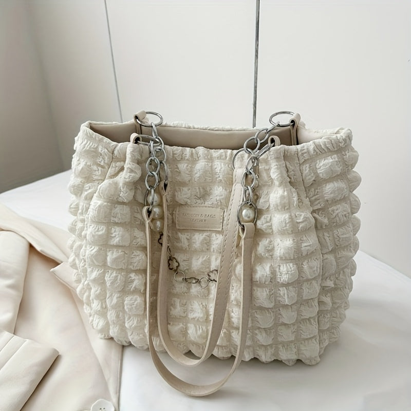 Summer Fresh and Sweet Ruffled Bubble Cloud Shoulder Bag, Large-capacity Tote for Outings and Commuting, Fashionable Women's Soft Handbag, Available in 4 Colors