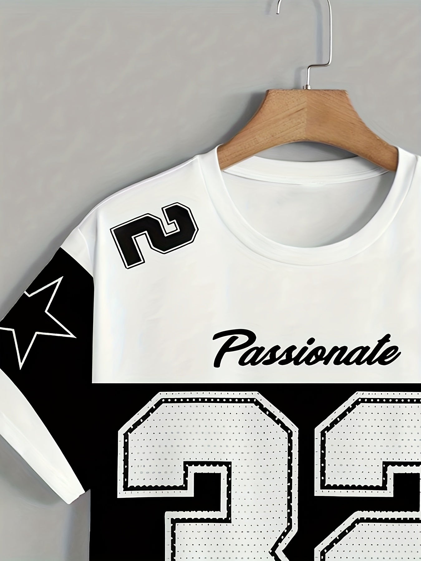 Men'S Summer Casual Crew Neck T-Shirt - Short Sleeve, Print Number 32 Design, White Black Contrast, Regular Fit Casual Top for Casual Attire, Leisure Clothing Contrast Color Top Comfortable Fit