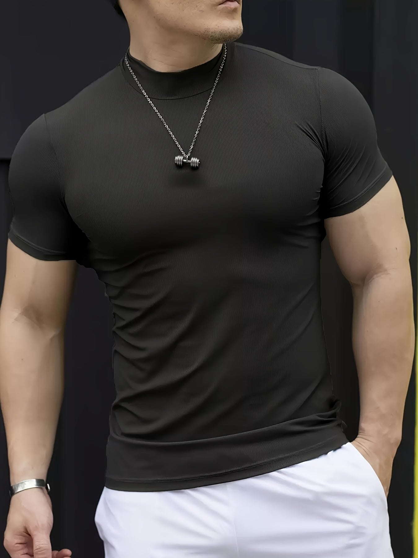 Men'S White Short Sleeve T-Shirt - Stretchy, Moisture-Wicking, Round Neck, Casual Fitness Wear for Summer, Sporty Style, Sportswear Tee Sporty Neckline Stretchy Fabric