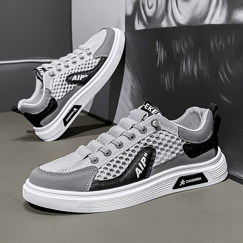 Men'S 2025 Spring/Summer Sneakers - Breathable Mesh Low Top Sneakers with "AIP" Logo, Casual Slip-On Shoes for Street and Sports, Casual Athletic Shoes Breathable Mesh Upper Elastic Closure