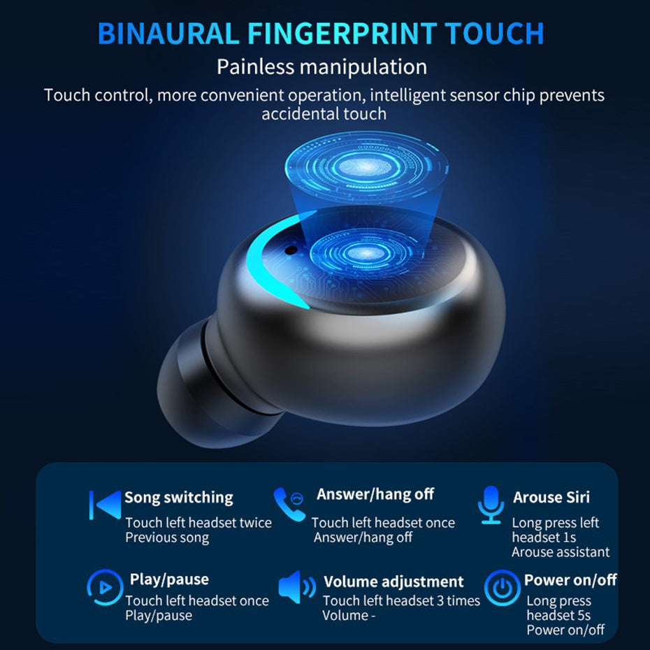 Crisp HiFi Stereo Sound Wireless Earphones with Touch Control, HD Mic, TWS Wireless Earbuds, 9D Stereo HiFi Sound Earphone, Sport Headset, with LED Display Charging Bin