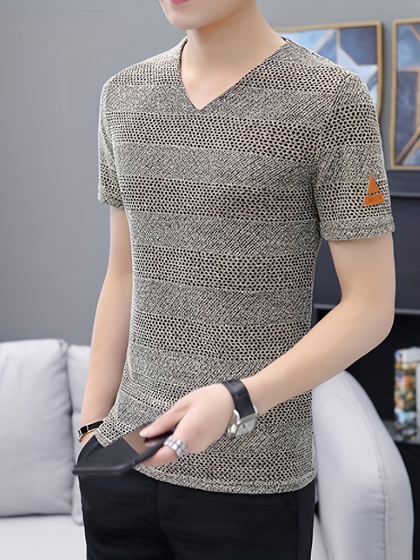 Men's Short-Sleeve T-Shirt Summer Hollow-Out Cool High-End Half Sleeve Breathable Non-See-Through