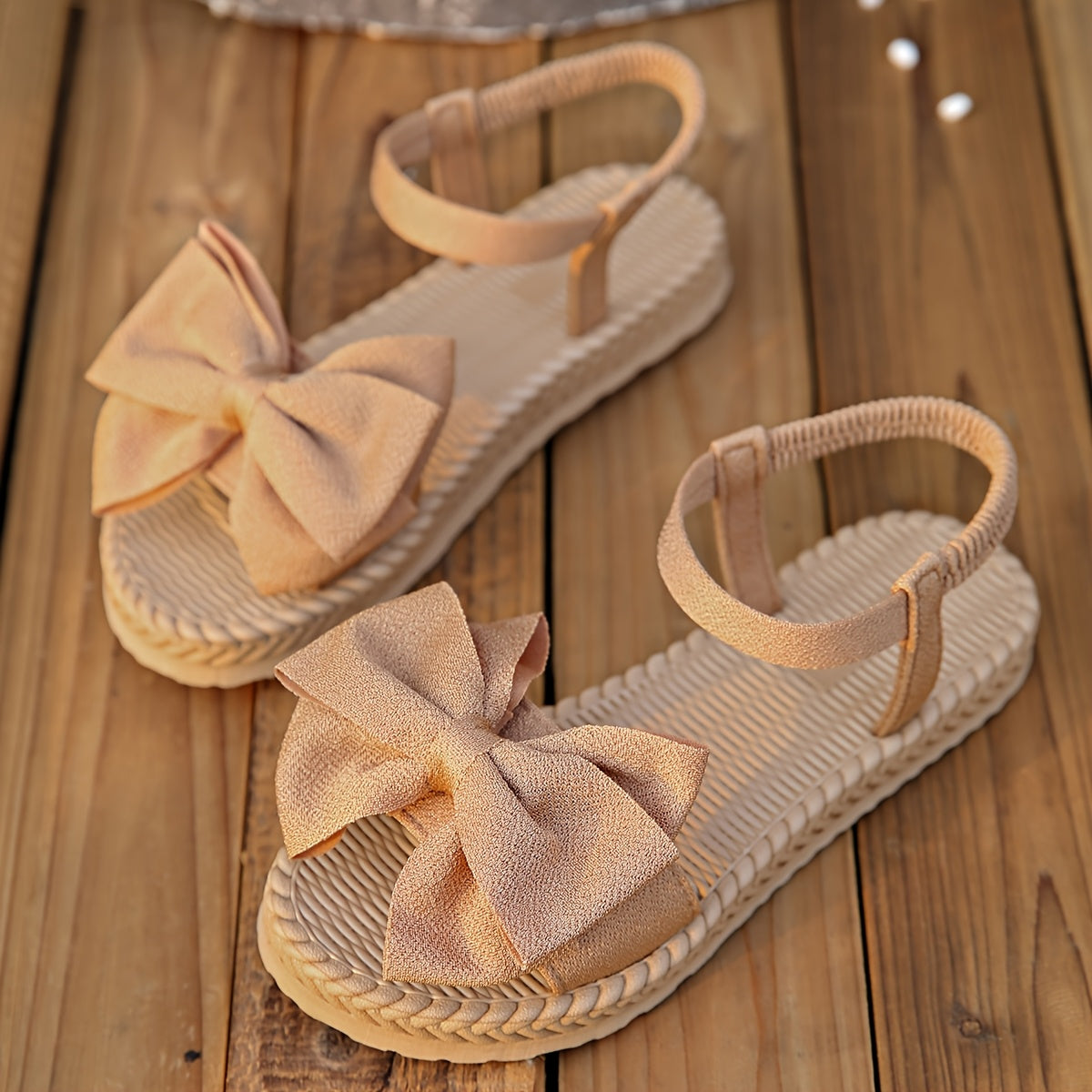 Elegant Women's Mary Jane Flat Sandals with Black Bow Detail - Lightweight Soft Microfiber Slip-On Open-Toe Beach Shoes, Comfortable EVA Sole for Casual Formal Wear, All-Season Versatile Design, Summer Footwear, Bowadorned