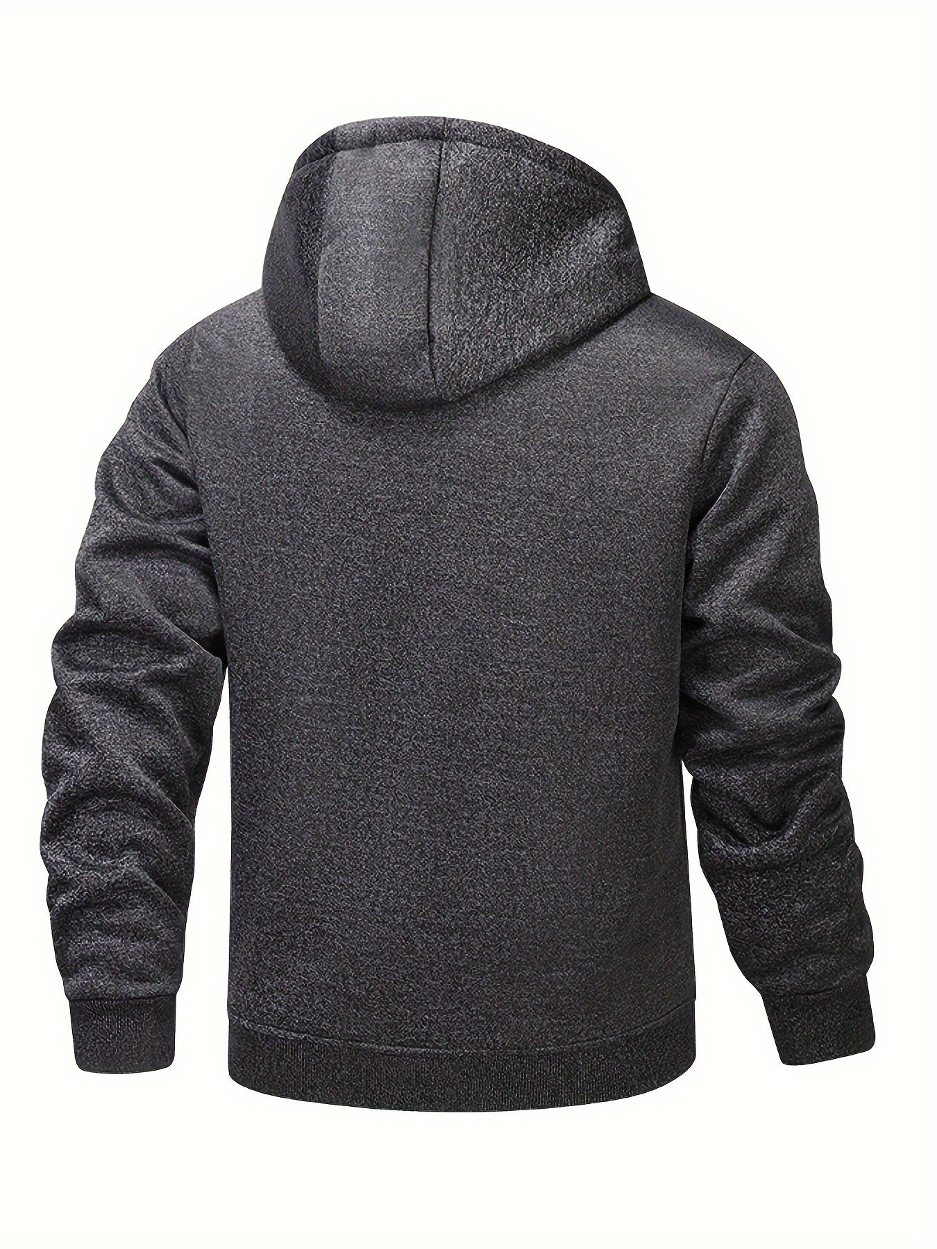 1pc Men'S Casual Style Hooded Jacket, Thick Fleece Lined, Warm