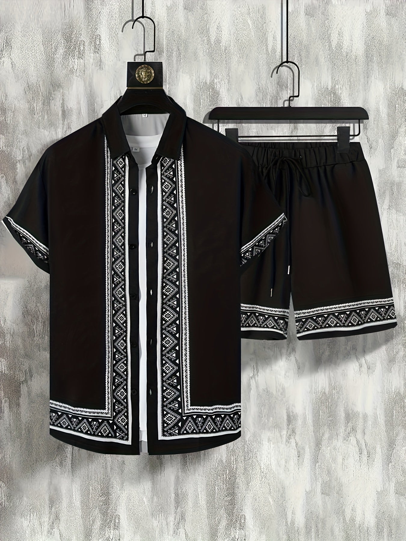 Men'S Two-Piece Set Consisting of a Casual Short-Sleeve Button-Up Shirt And Drawstring Pants, Perfect for Summer Wear.