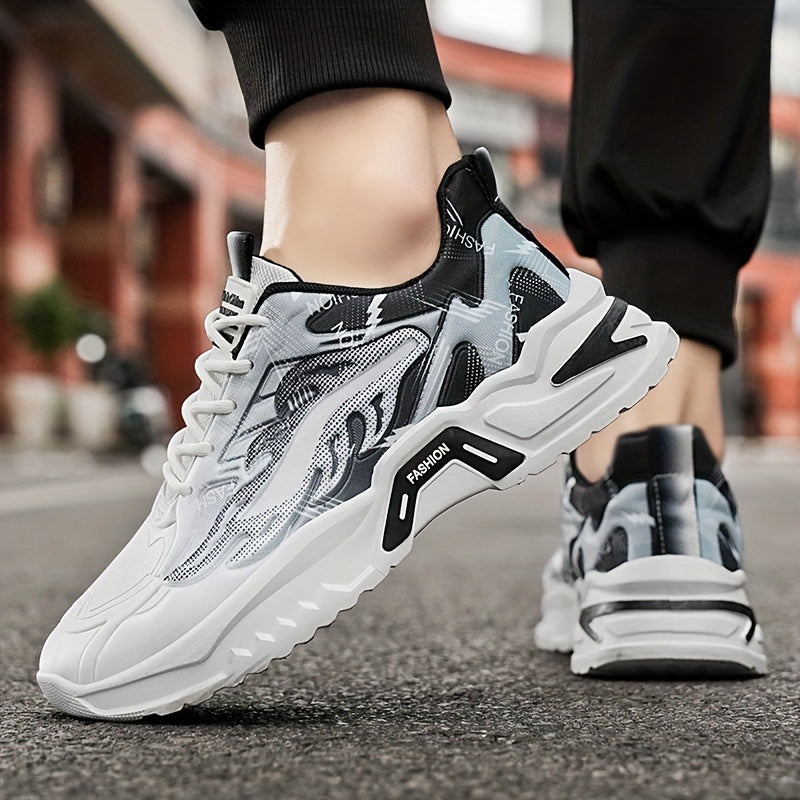 Men'S Breathable Mesh Casual Business Shoes - Low-Top Lace-Up Sneakers with Cushioned PVC Sole, All-Season Comfort for Daily Wear, Sports Office, Grey/Black/White Design, Shoes Sneakers, Sleek Sporty Look, Comfortable Fabri