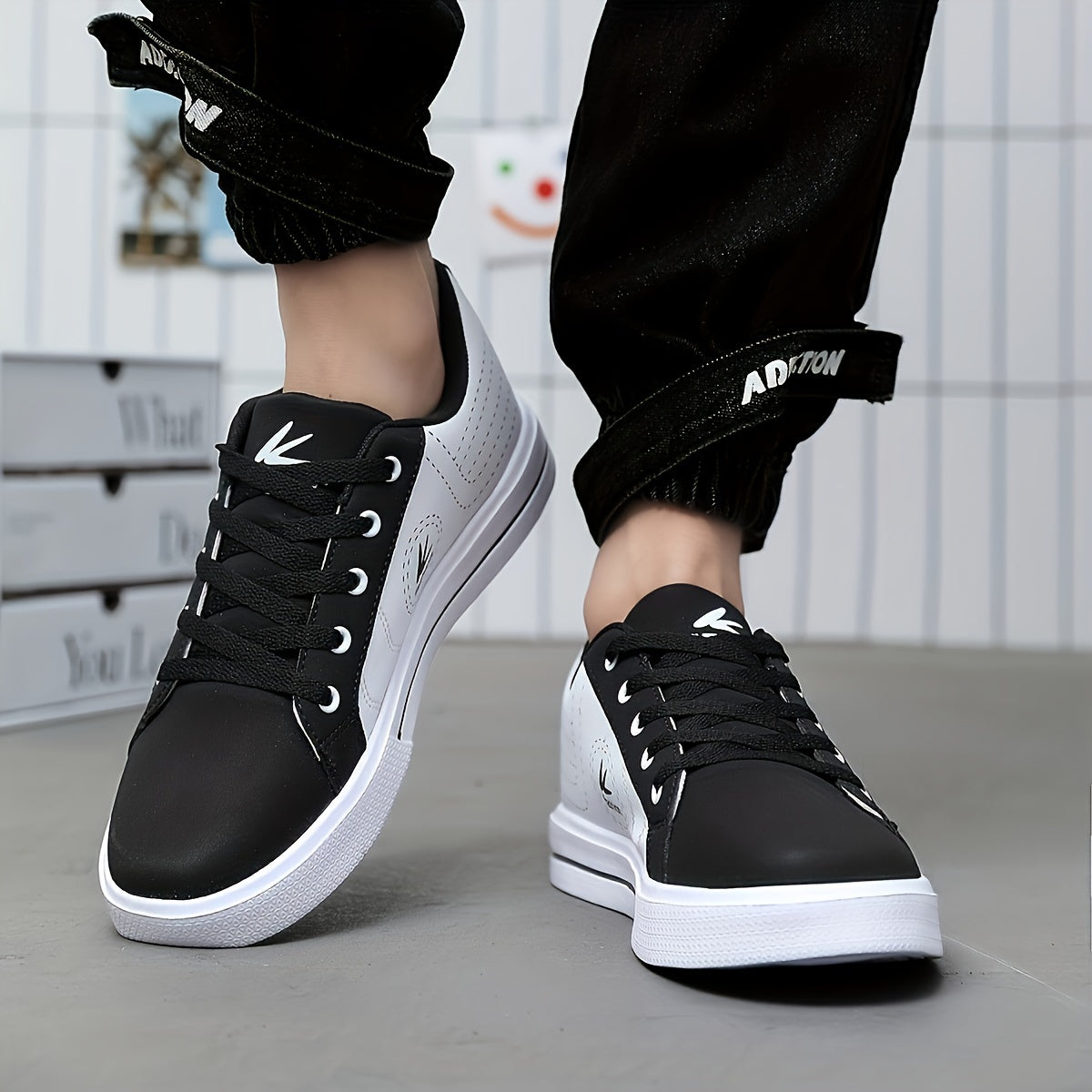 Athletic Chic Men's Fashion Sneakers YY-9003, Casual Sports Low Top Lace-Up Shoes with Striped Microfiber Synthetic Upper, Fabric Inner EVA Sole for Outdoor Running