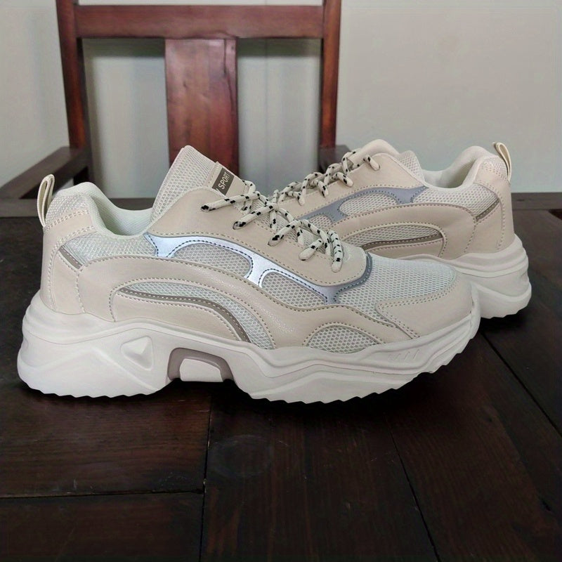 Women's Fashionable Platform Chunky Sneakers, Lace Up Breathable Running Shoes, Thick Bottom Outdoor Casual Dad Shoes