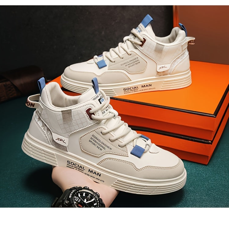 Men's High Top Lace Up Skateboard Shoes, Trendy Non Slip Casual Shoes For All Seasons Outdoor Walking Traveling Party
