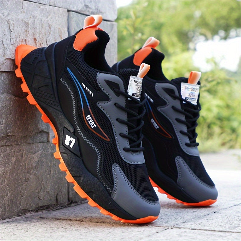 Men's Stylish Durable Sneakers - Comfortable, Non-Slip Lace-Up Sneakers for Outdoor Activities, Breathable Fabric, All-Season Wear