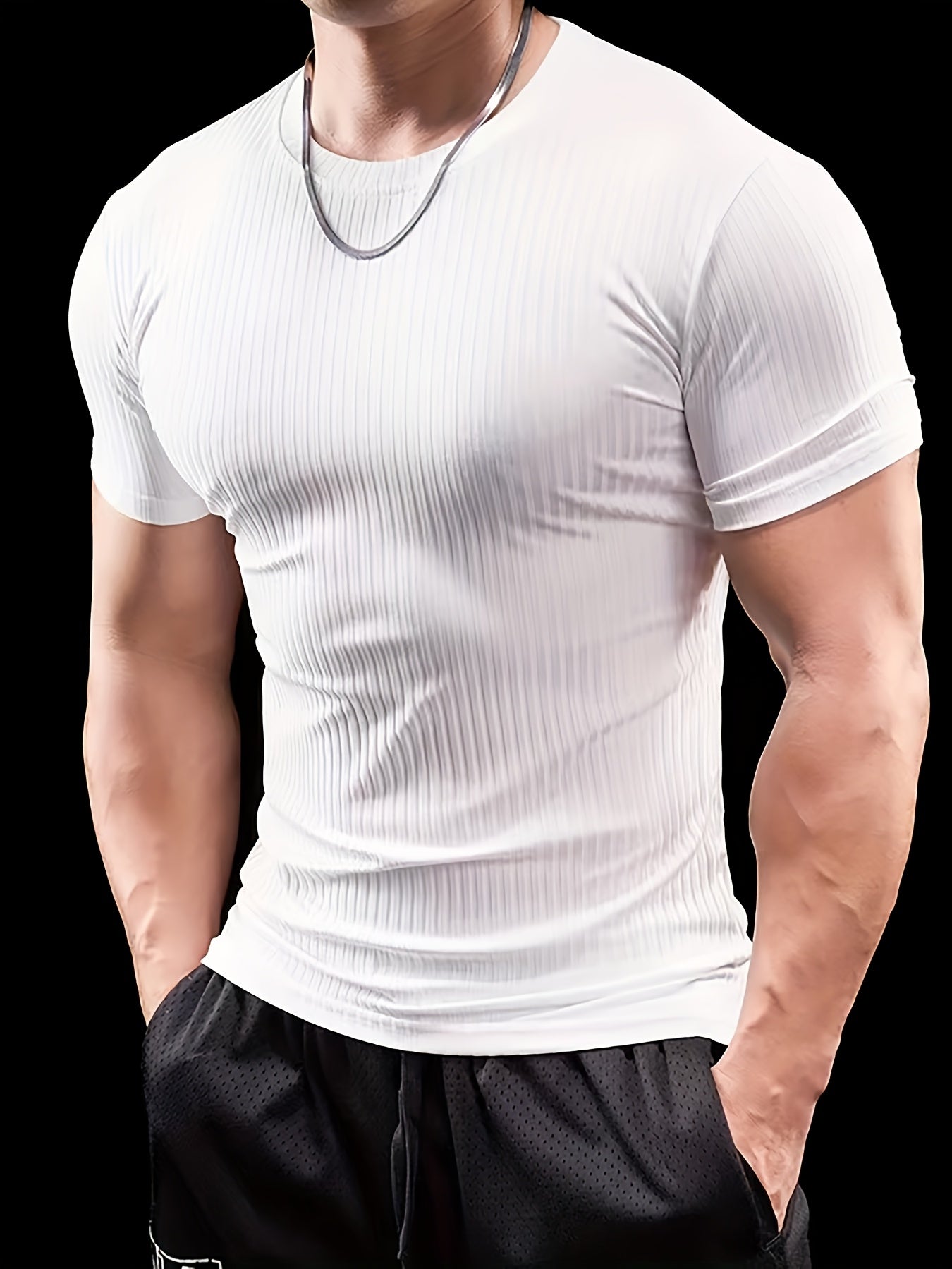 Men's Stretch Fit Short Sleeve T-Shirt - Breathable, Comfortable Polyester Blend, Solid Blue, Crew Neck, Casual Sporty Style for Spring/Summer