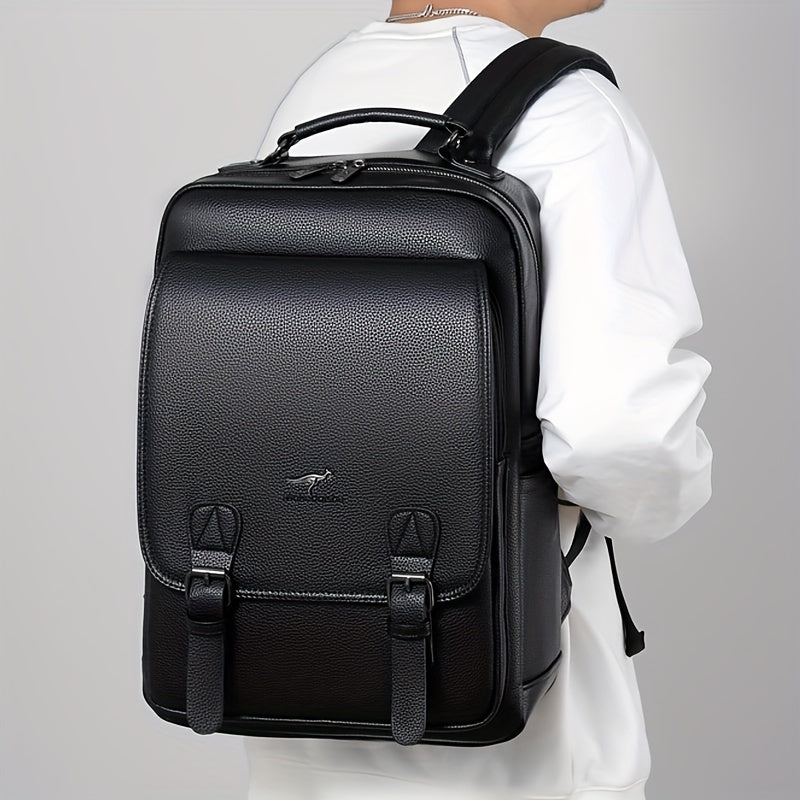 Stylish Men's Backpack - Multifunctional, Large Capacity for 39.62cm Laptop, Business Travel Ready, Durable PU Material