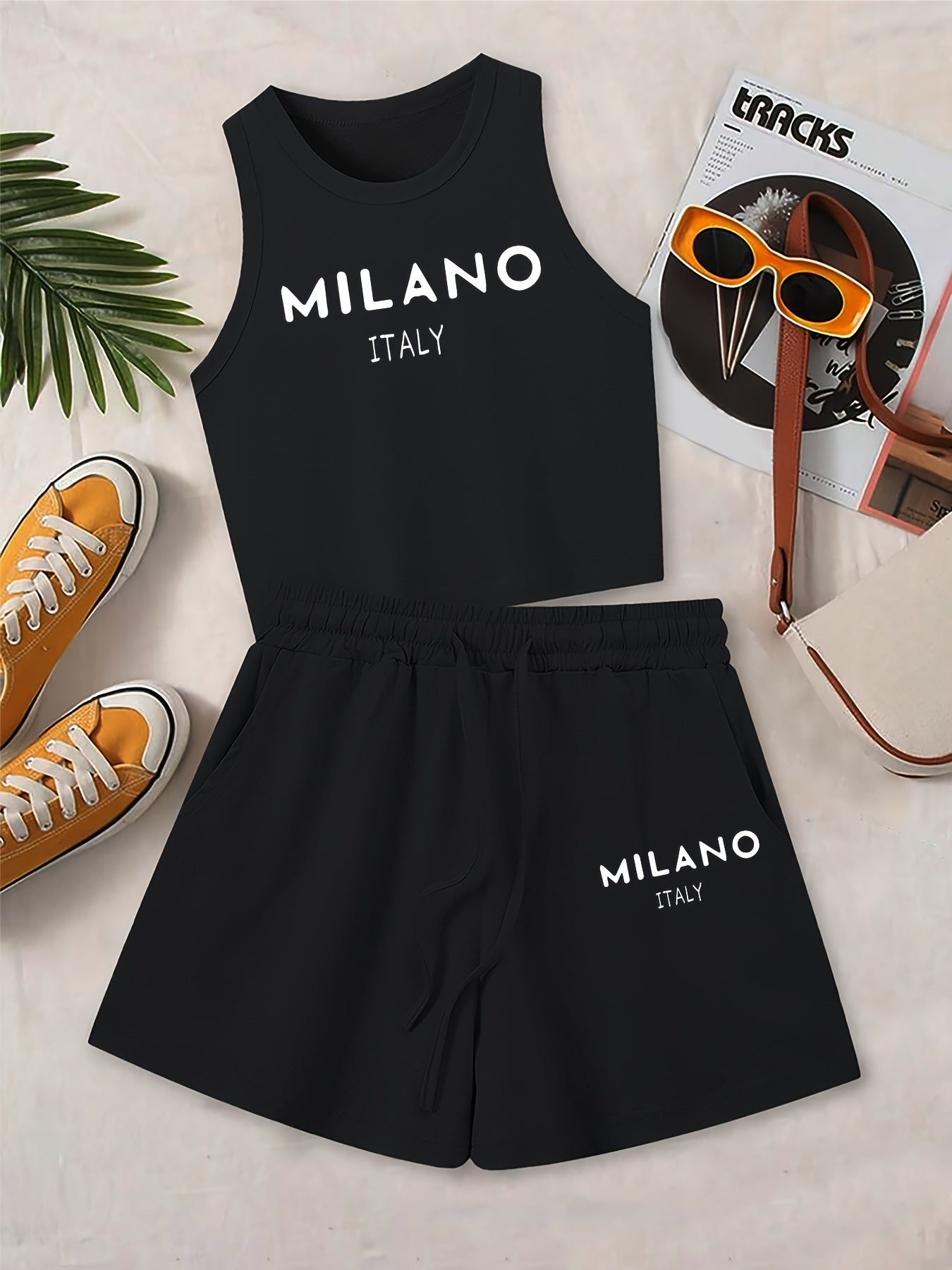 Casual Women's Two-Piece Vest and Shorts Set with Drawstring