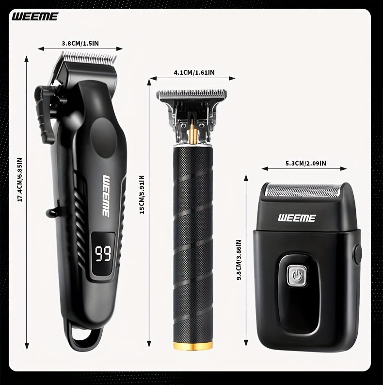 WEEME 2pcs/3pcs Electric Hair Clipper, Beard Trimmer, And Shaver Set with Professional Alloy Blade, USB Rechargeable, Featuring LCD Display. an Ideal Gift for Father'S Day, Birthdays, Or a Delightful Surprise for Husbands, Da