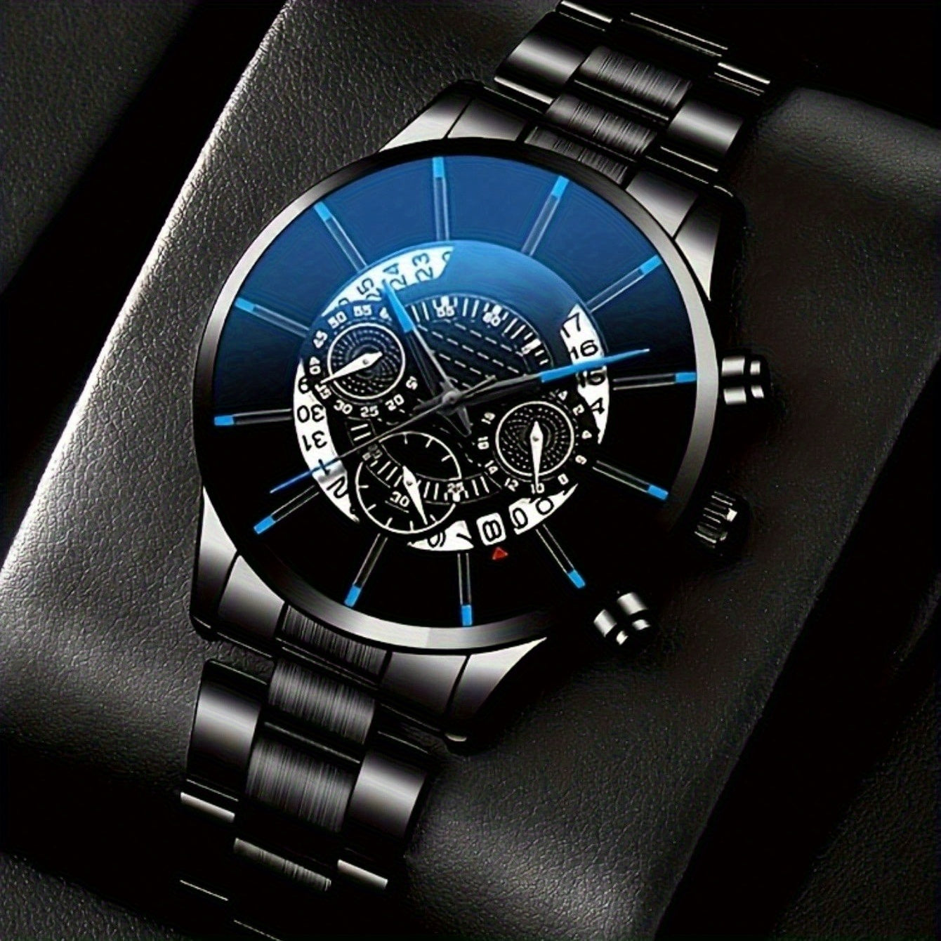 3pcs Men's Elegant Business Steel Strap Watch + Minimalist Lightweight Wallet and Belt Set, Surprise Gift for Him for Christmas, Valentine's Day, Birthday