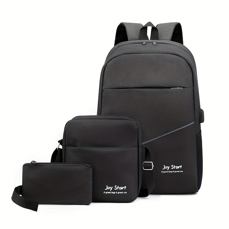 Nylon Three-Piece Set Backpack, Computer Bag, Large Capacity Middle School Book Bag