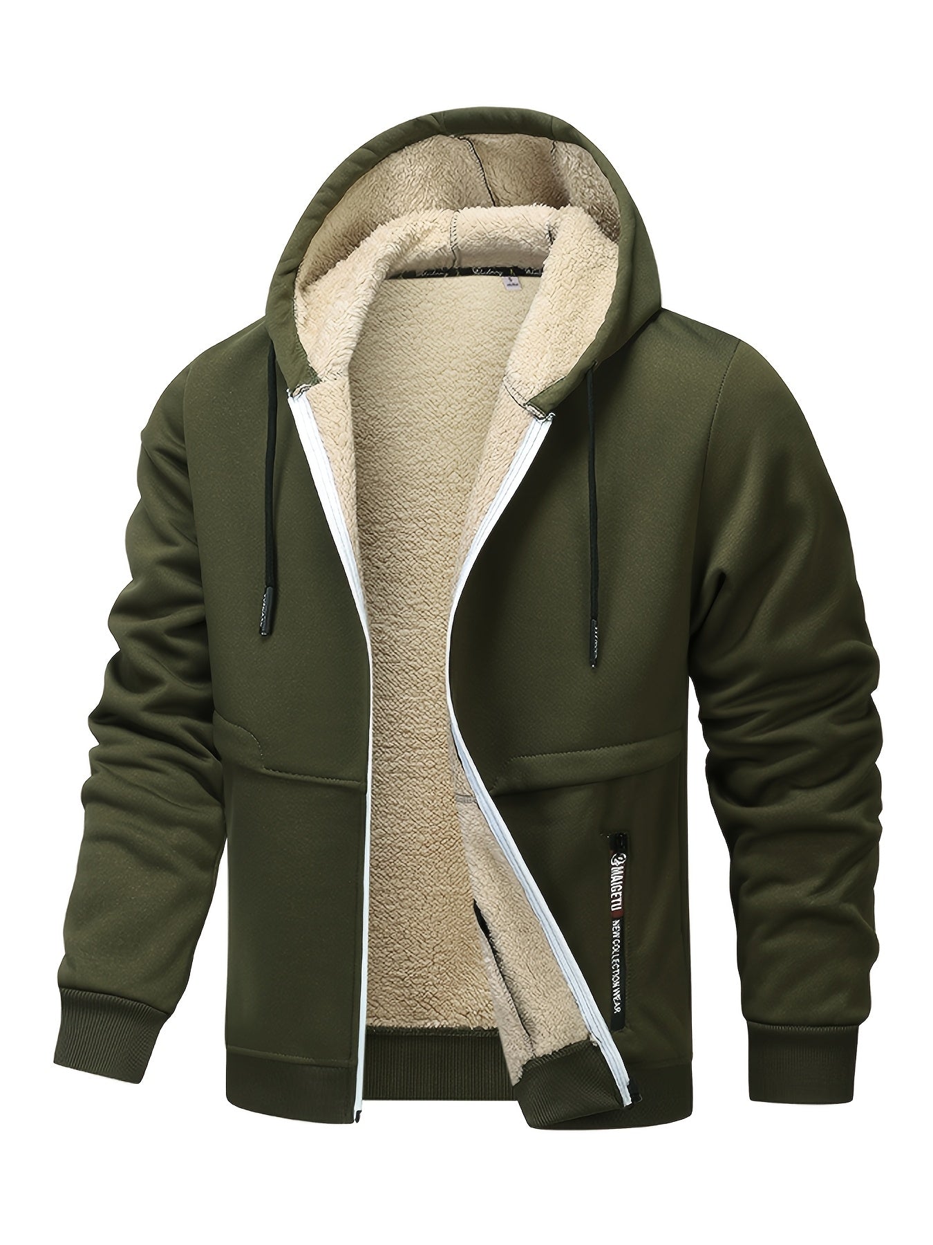 1pc Men'S Casual Style Hooded Jacket, Thick Fleece Lined, Warm
