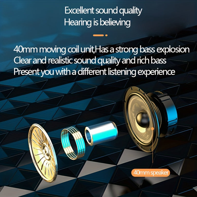High-End Over-Ear Wireless Headphones with Metal Folding Design, Surround Sound, Wireless, TF Card/Radio Modes, USB-C Charging, Ergonomic Comfort for Sports, Gaming & Running - Blue & Golden