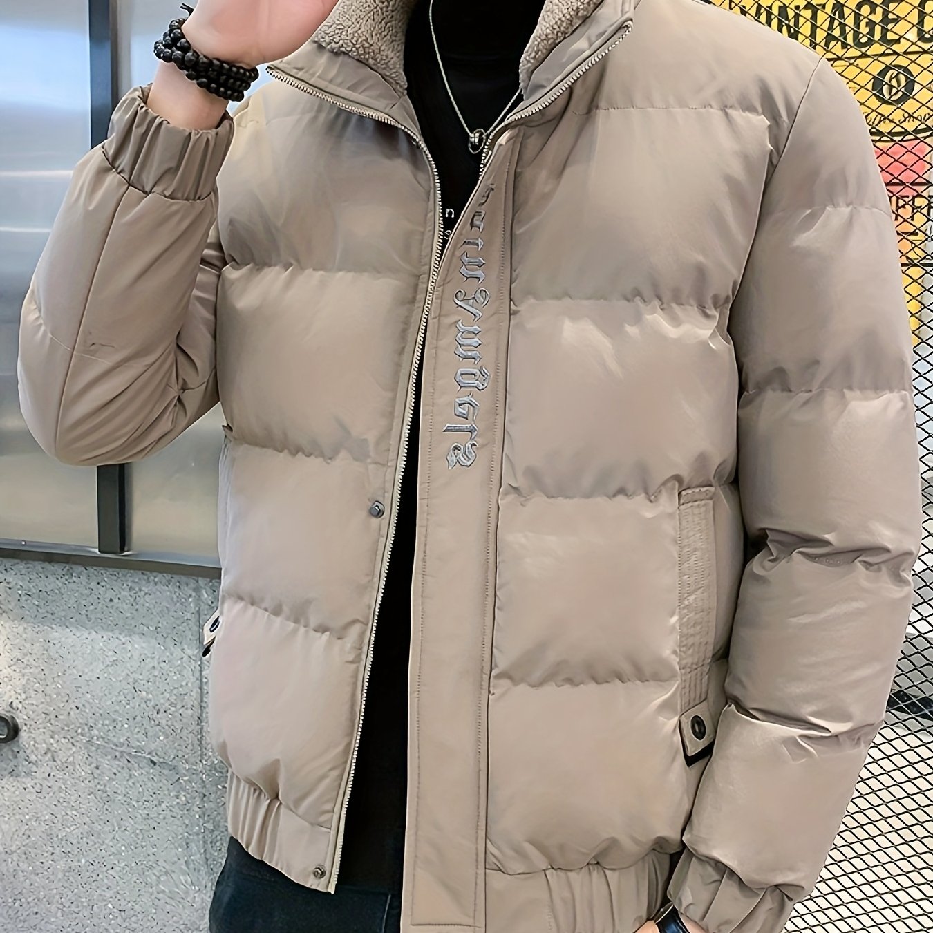 Men's Winter Jacket - Thick, Warm & Stylish with Zippered Cuffs and Pockets, Black, Casual Loose Fit for Cold Weather, Winter Clothes