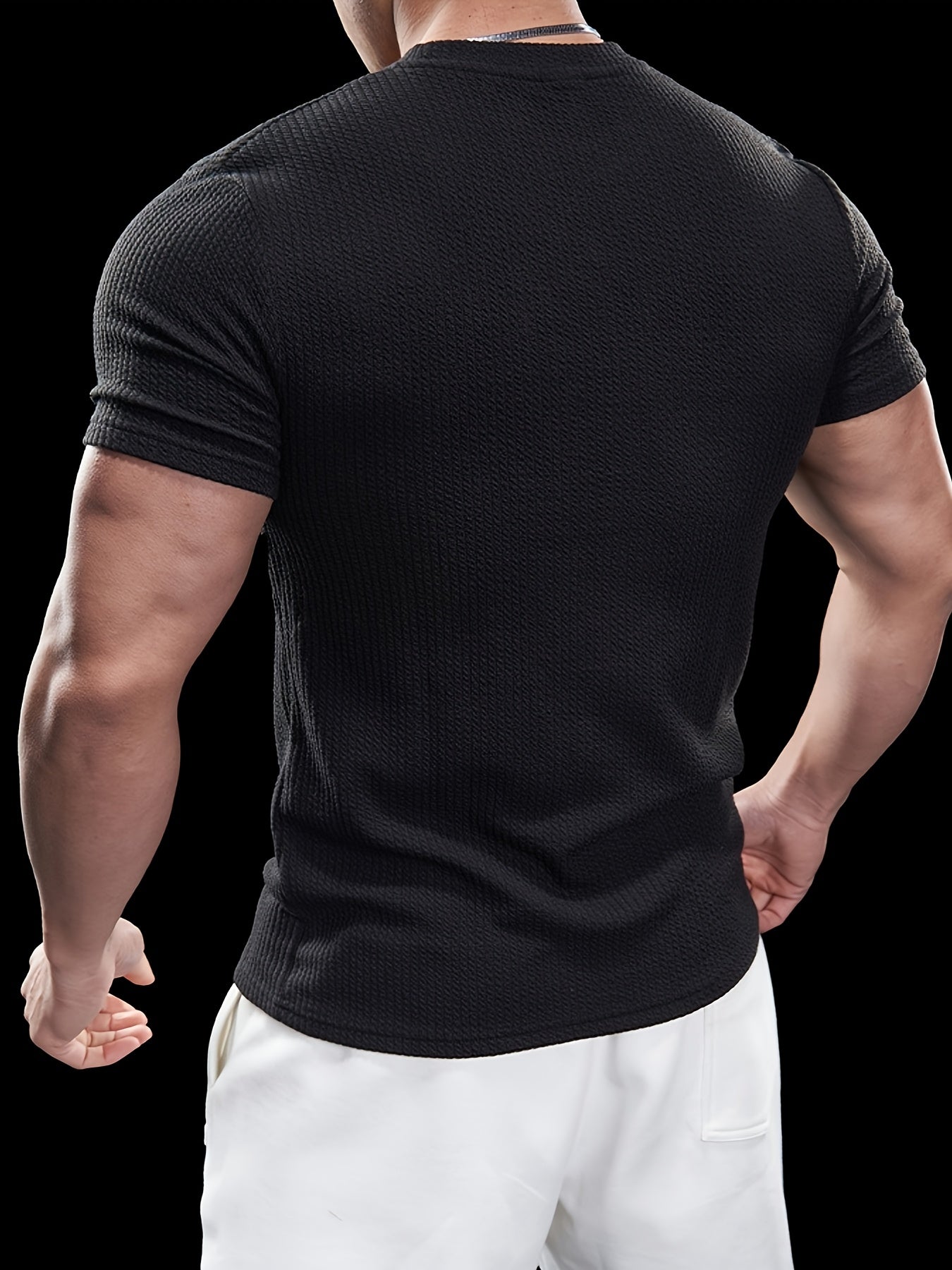 Men's Slim Fit Stretch Crew Neck Short Sleeve T-Shirt - Solid Color Black, Summer Casual Sporty Tee for Casual Attire