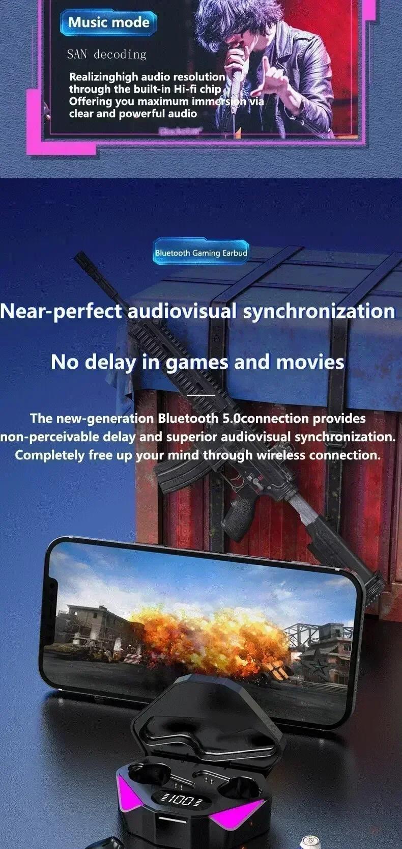 NEW X15 Earphones Bluetooth Wireless Gamer Headphones 65ms Low Latency Earbuds Fone Gamer Headset Gamer with Mic Handfree