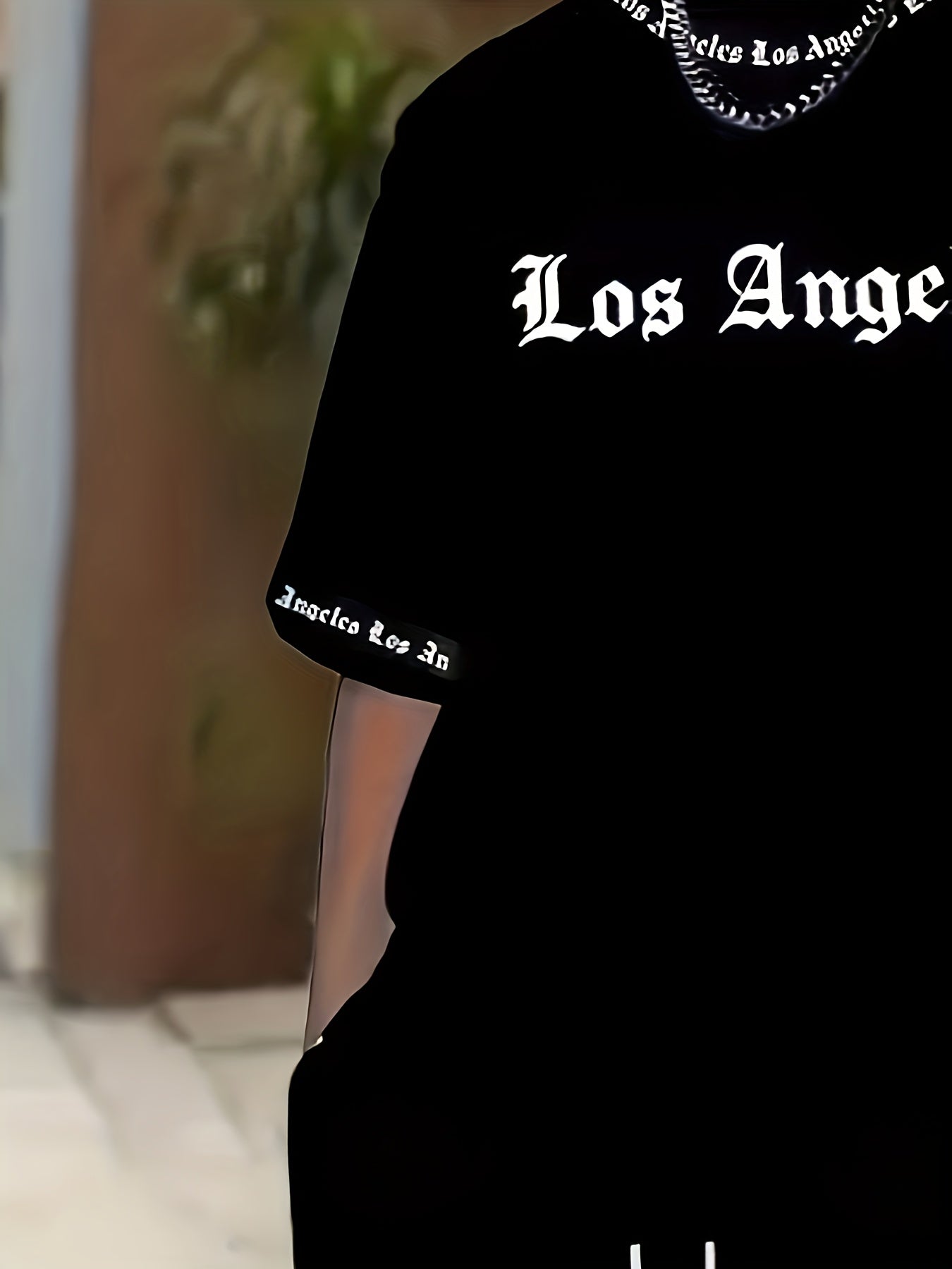 Los Angeles English Pattern Men's Short Sleeve Shirt + Casual Sport Set, Breathable Soft Summer Outfit with Pocketed Shirt and Drawstring Shorts