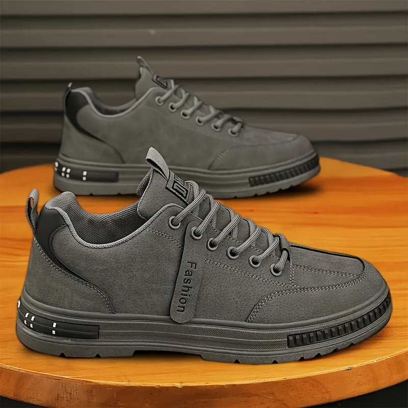 Men'S All-Season Low Top Sneakers, Solid Color, Non-Slip Durable Sports Casual Shoes, Breathable Fabric Lining, Round Toe, Lace-Up Closure, Faux Upper, PVC Sole, Cloth Insole - Versatile for Casual Sports Use