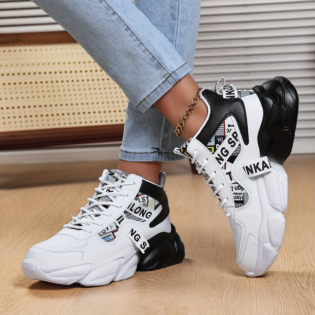 Women'S High-Top Plaid Skate Sneakers - Lightweight, Non-Slip, Shock-Absorbing Sneakers with EVA Sole, Synthetic Faux Leather Upper Fabric Lining for All-Season Sports and Casual Wear, Casual Sneakers Stylish Lace-Up Shoe