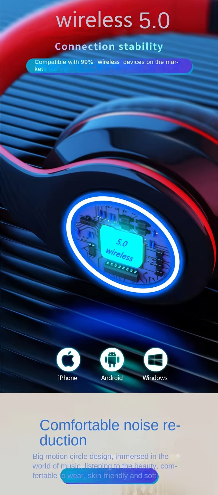 B39 Wireless Luminous Earphone Headwear, Foldable & Retractable, 3.5mm Jack, Condenser Mic, Push Button Volume Control, Non-Waterproof, for Cellphones, USB Type-C Charging, 150mAh Rechargeable Battery, 2.5W-14W, Anime Theme,