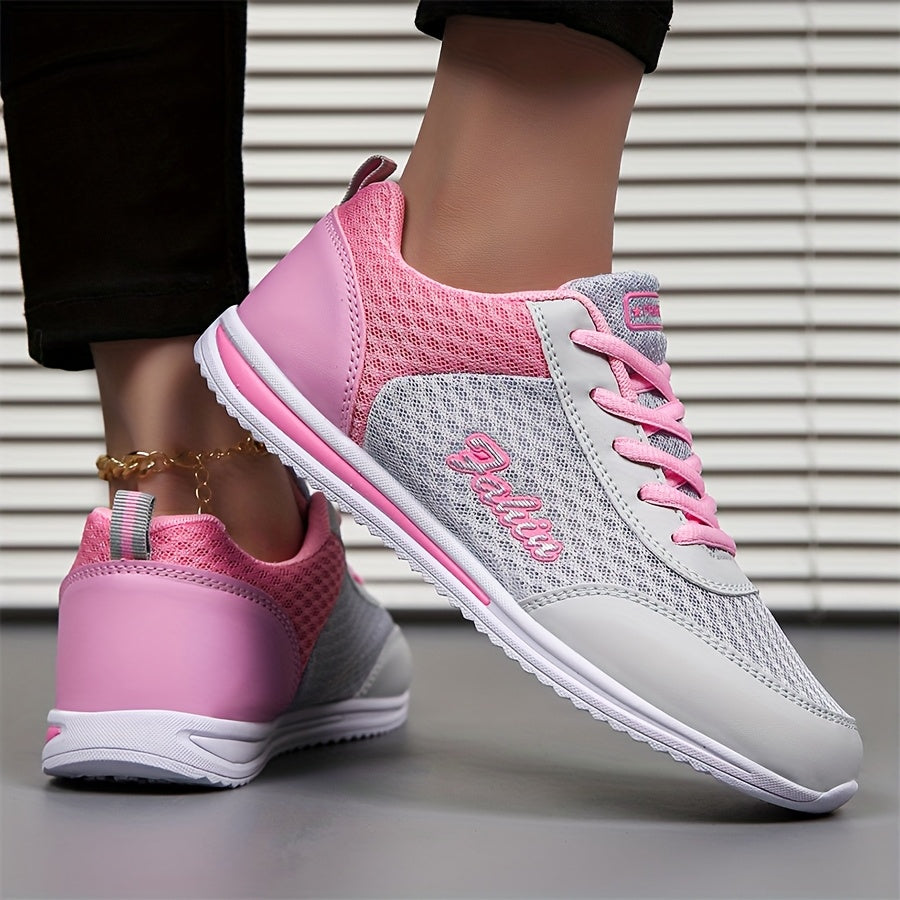 Women'S Breathable Lightweight Running Shoes - Black Pink Checkered Design, Low-Top Lace-Up Sneakers with EVA Sole for Casual, Travel Light Jogging, All-Season Comfort, Ladies Sneakers, Stylish Sportswear, Cushioned Suppo
