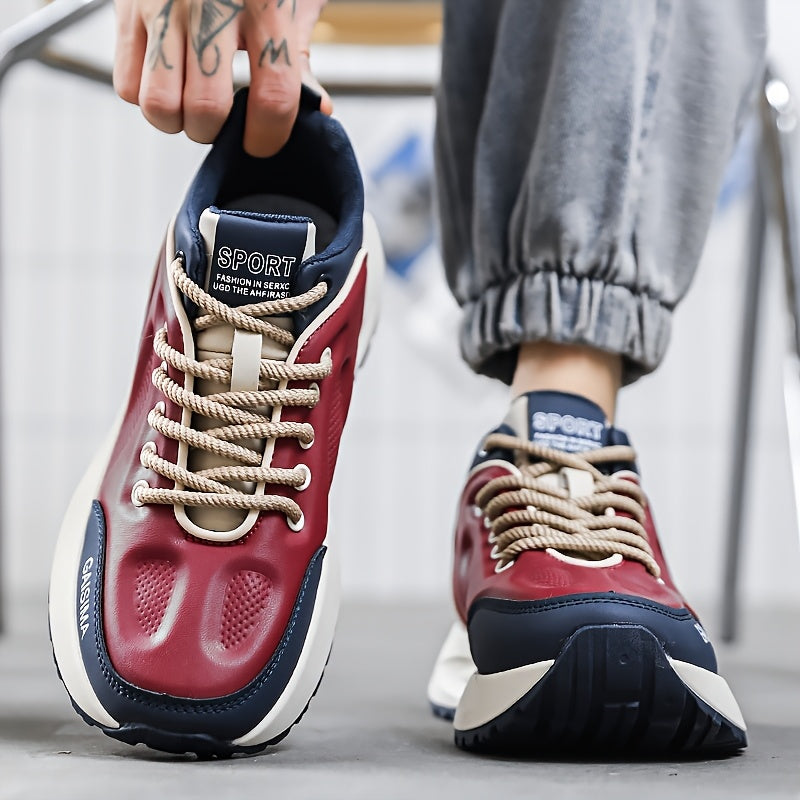 Men's Breathable Casual Sneakers - Trendy Dad Shoes with Thick Sole, Lace-Up, Mid-Top Design for Running Fashion